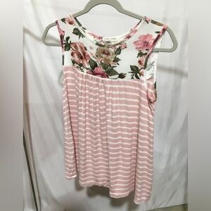 First Look Floral and Striped Pink Sleeveless Top